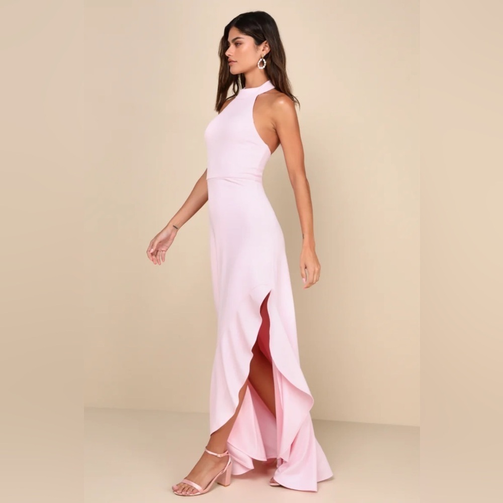 Lulus Majestic Perfection Light Pink Ruffled Halter Maxi Dress - Picture 4 of 14